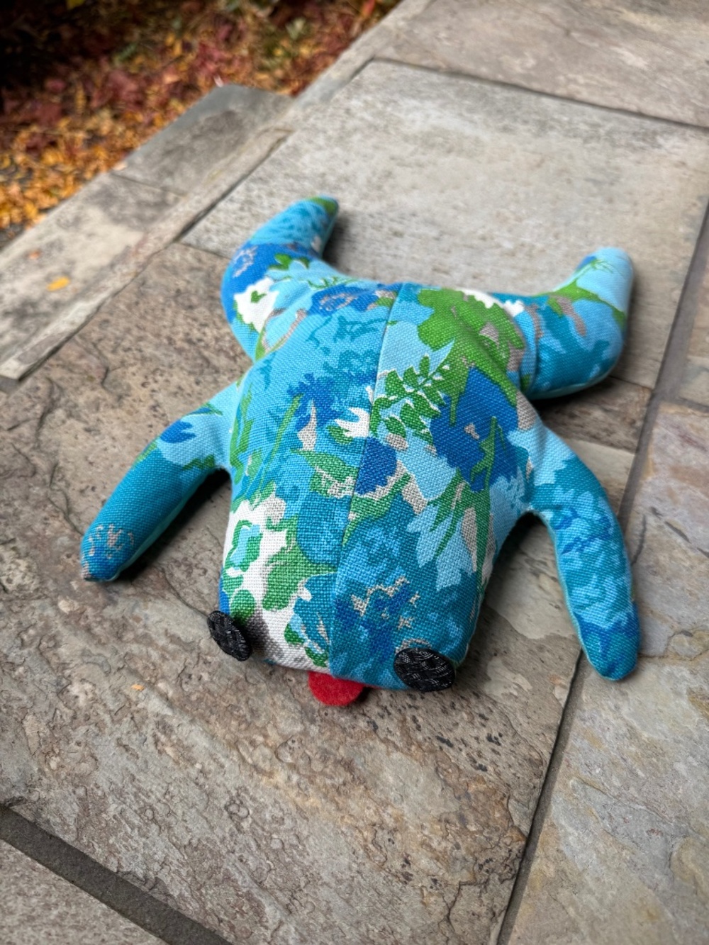 Vintage 70s Handmade Green Blue Frog Sand Bag Door Stop Button Eyes Heavy
